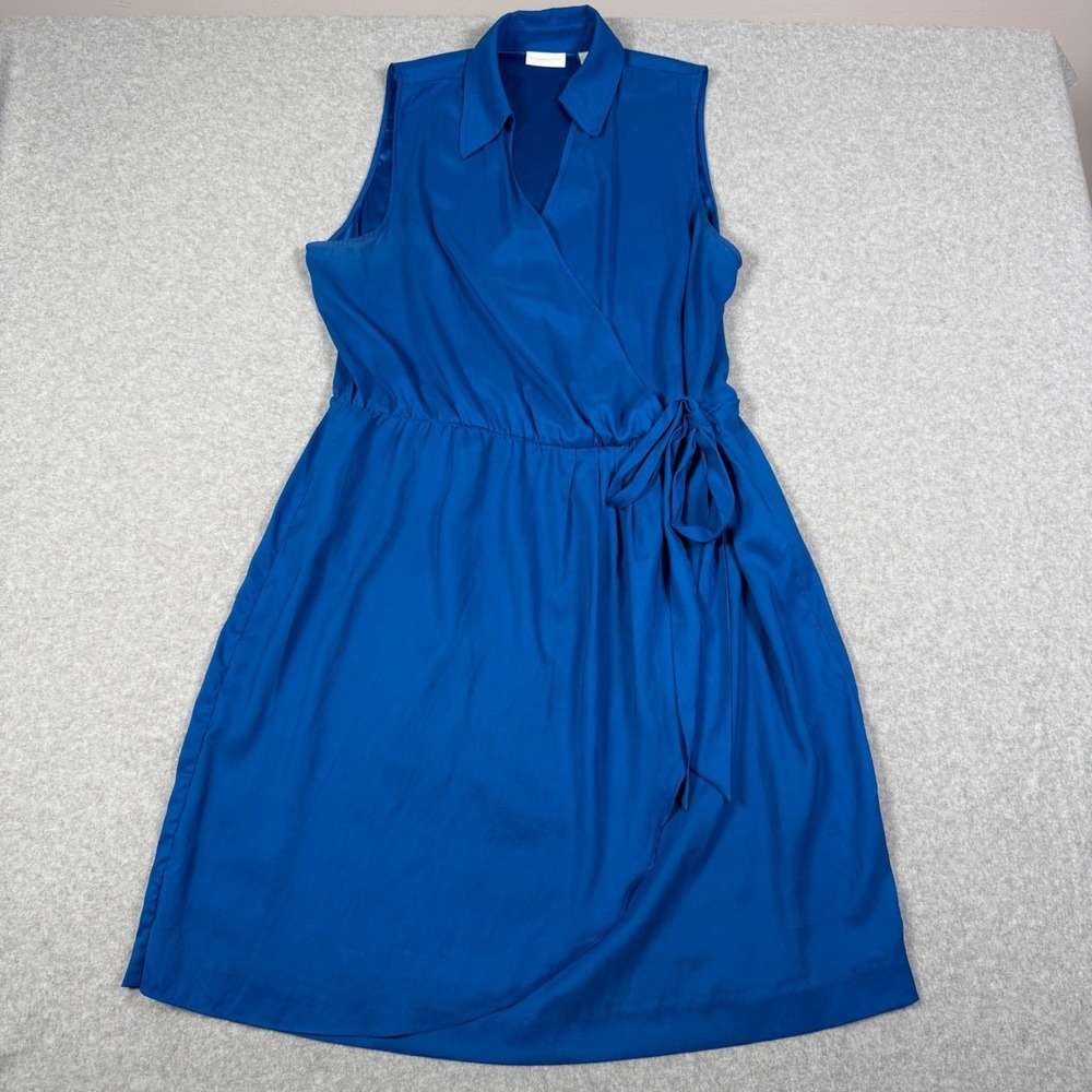 New York & Company Royal Blue Sleeveless Wrap Dress XL Stretch Collared Flowy